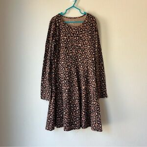 Girls Leopard Print Long Sleeve Dress Brown Black Animal Print Size 10/12 L